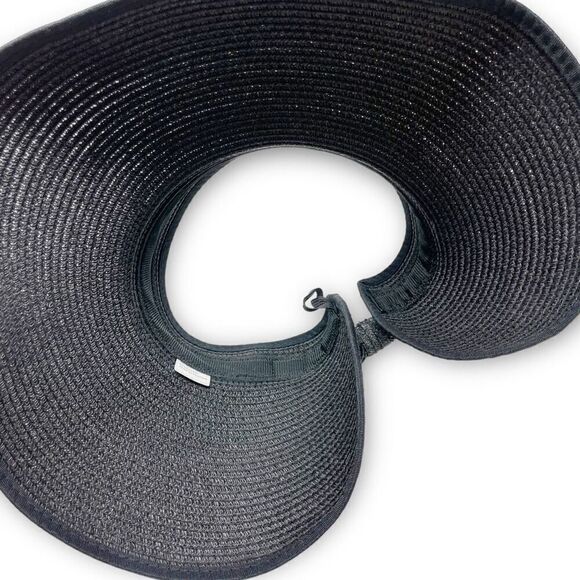 Sun Hat Black Roll Up Packable Visor Straw Blend Cap OSFM Outdoor - Picture 7 of 8